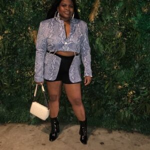 Snakeskin Pattern Blazer with Chain Detail